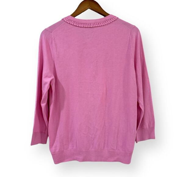 Talbots Pink Button Up Cardigan Womens L Scallop Trim 3/4 Sleeve Preppy Cottage - Picture 5 of 9